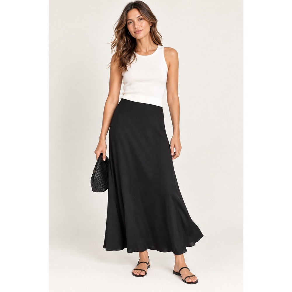 Wilfred Aritzia Women Maxi Skirt 2 Black Crepe Flowy Minimalist High Waist Long